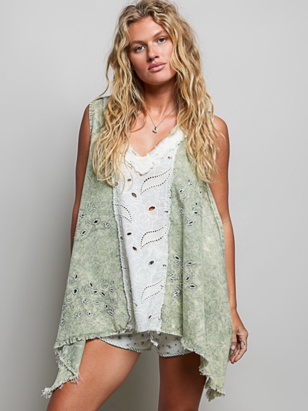 POL Light Green Wash Lace Tank NWOT